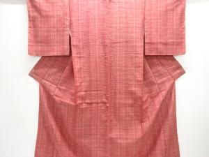 乱れ格子に水玉模様織り出し手織り紬着物